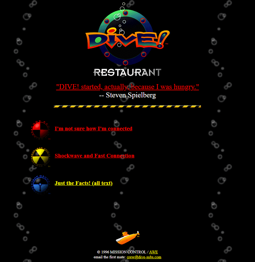 DIVE! Restaurant website in 1996