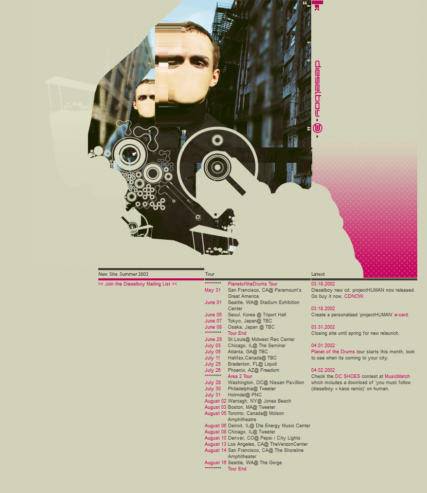 Dj Dieselboy website in 2002