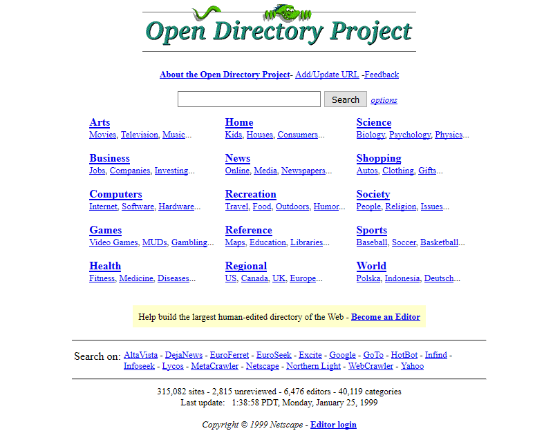 DMOZ.org website in 1999