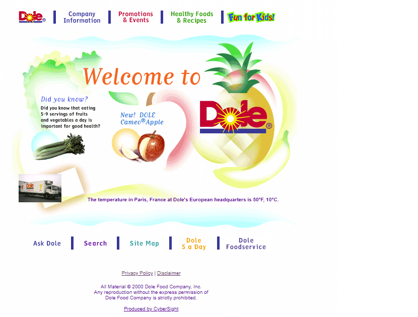 Dole Food Company website in 2000