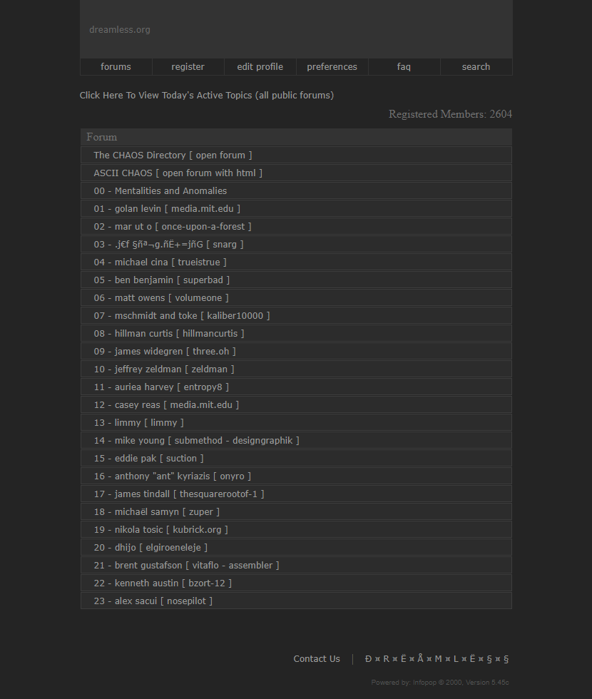 Dreamless.org website in 2000