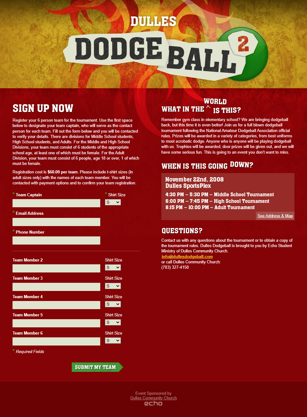 Dulles Dogeball website in 2007