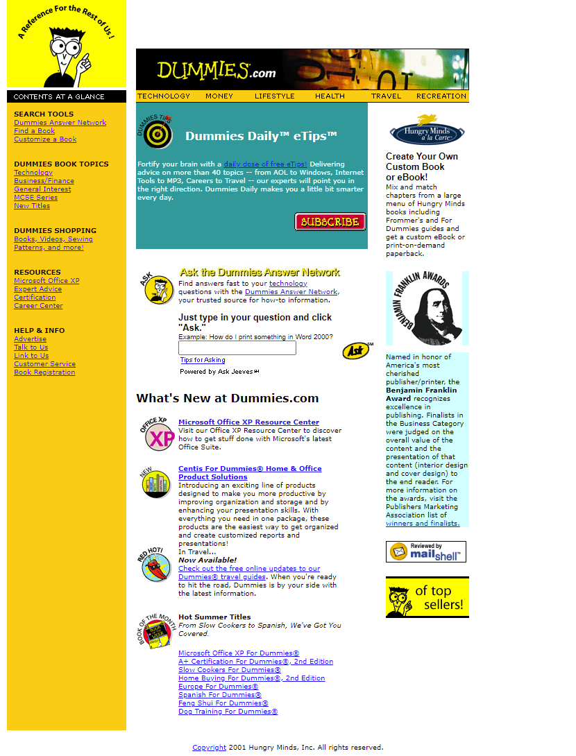 Dummies website in 2001