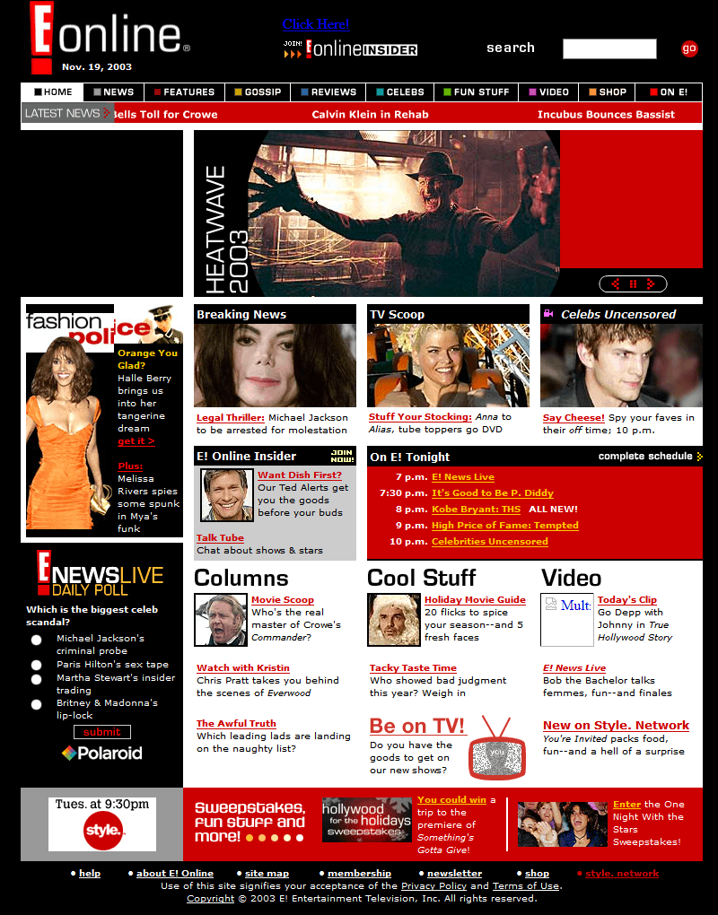 E! Online website in 2003