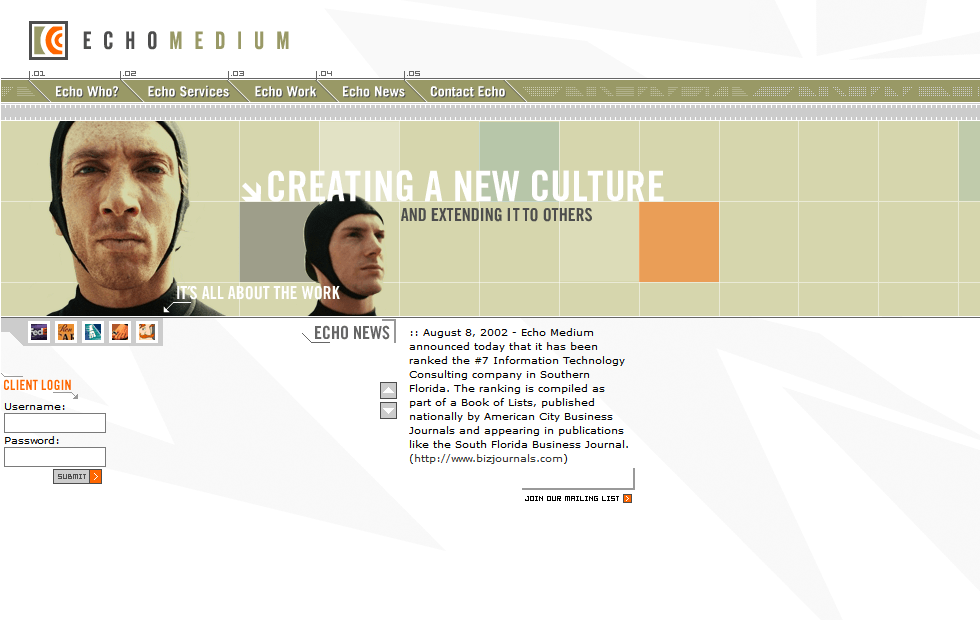 Echo Medium website in 2002