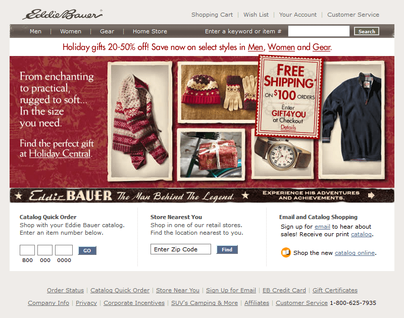 Eddie Bauer website in 2003