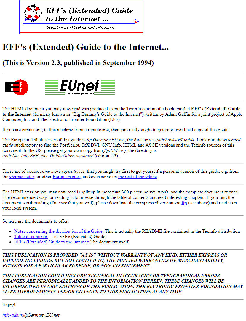 EFF’s (Extended) Guide to the Internet website in 1994