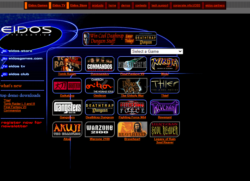 Eidos Interactive website in 1998