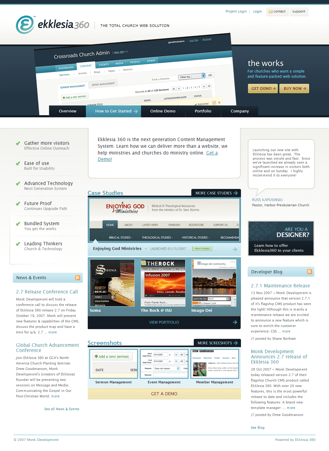 Ekklesia 360 website in 2007