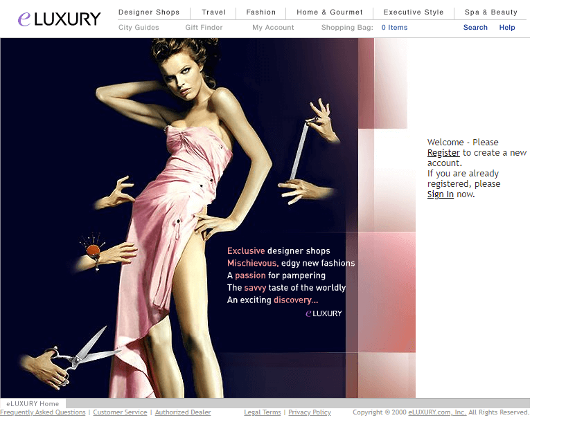 eLUXURY website in 2000