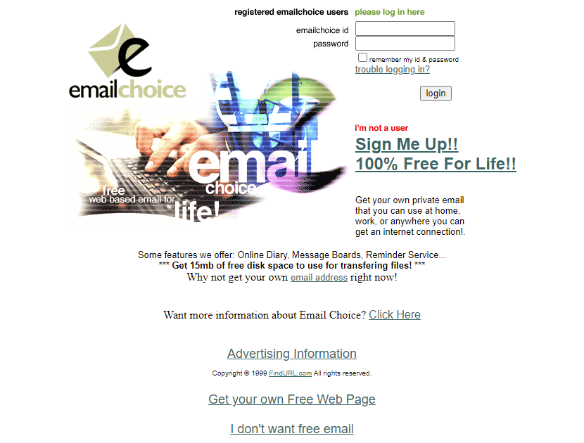 EmailChoice website in 1999