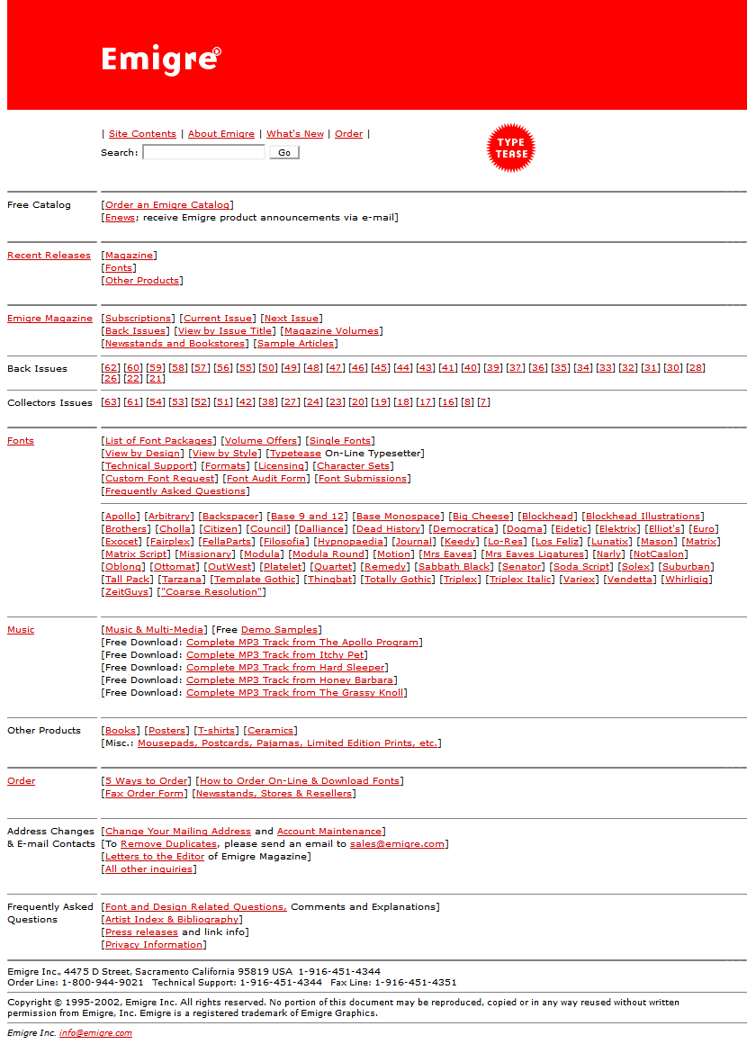 Emigre website in 2002