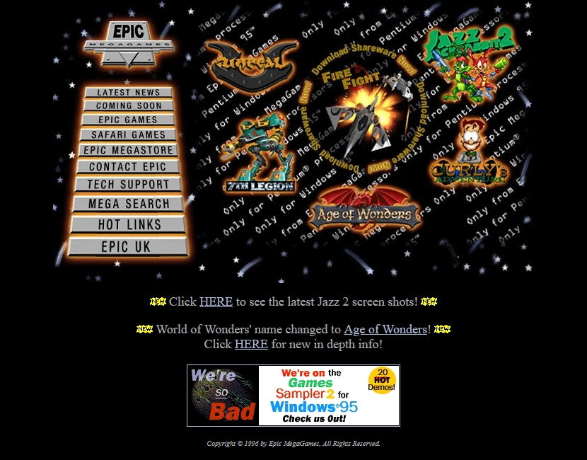 Epic MegaGames website in 1996