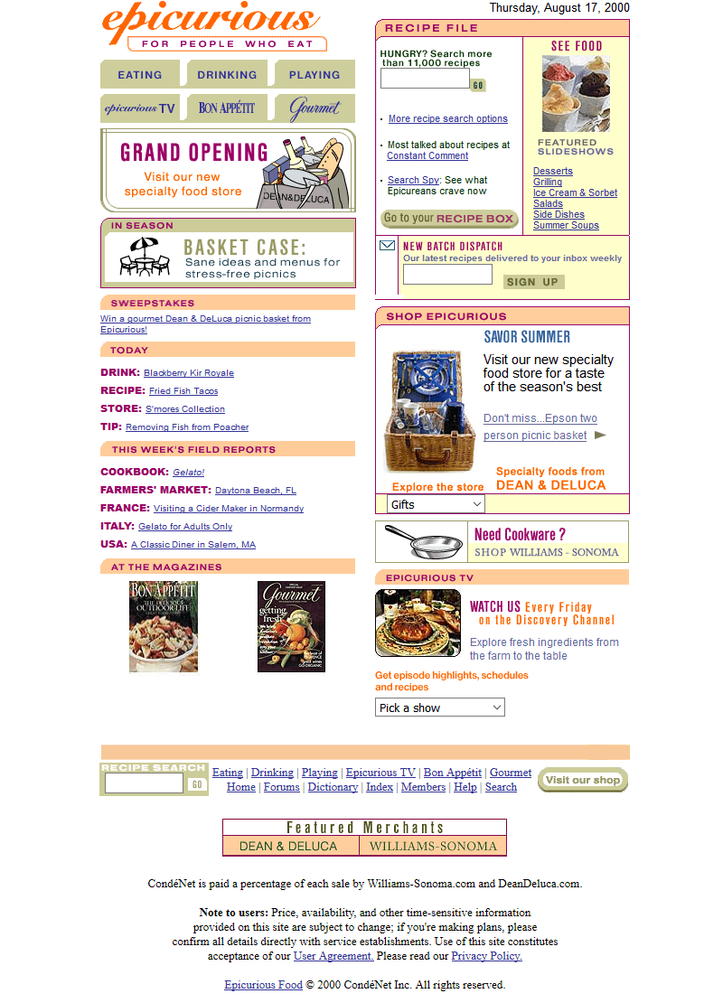 Epicurious Food website in 2000