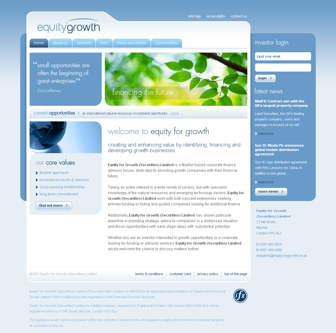 Equity for Growth website in 2007