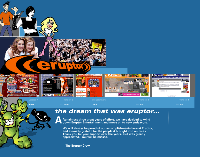 Eruptor Entertainment website in 2001