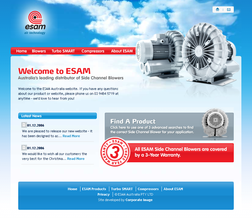 ESAM website in 2006