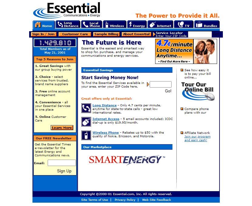 Essential website in 2001