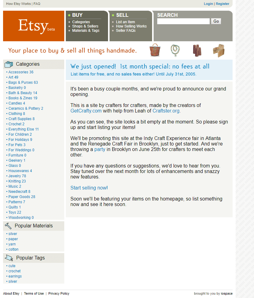 Etsy website in 2005