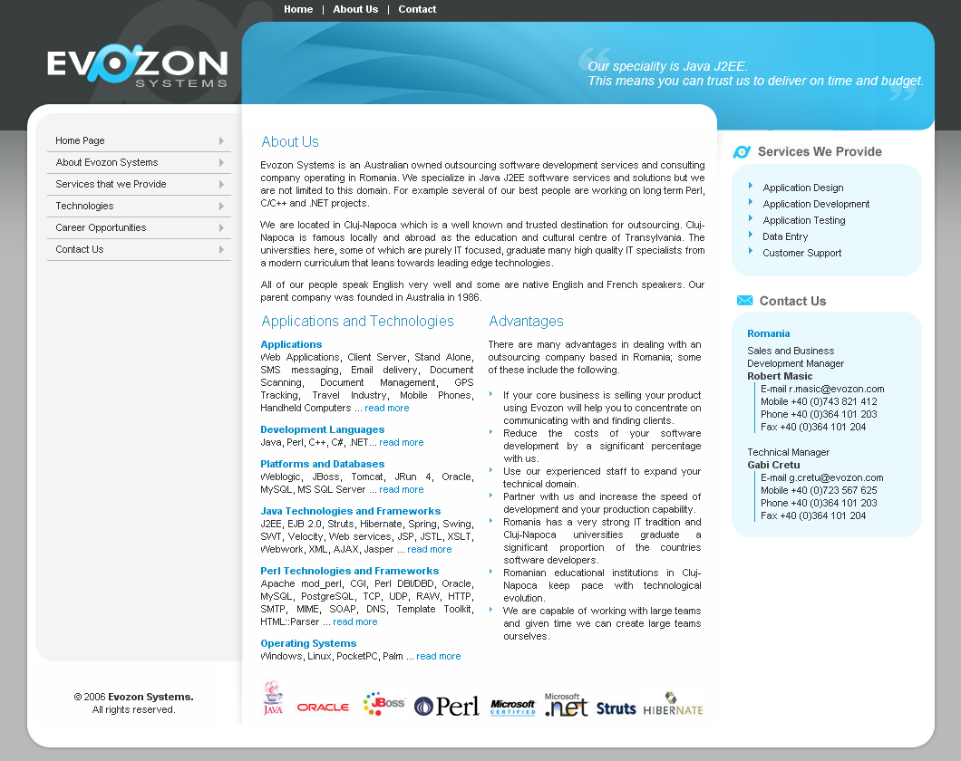 Evozon Systems website in 2006