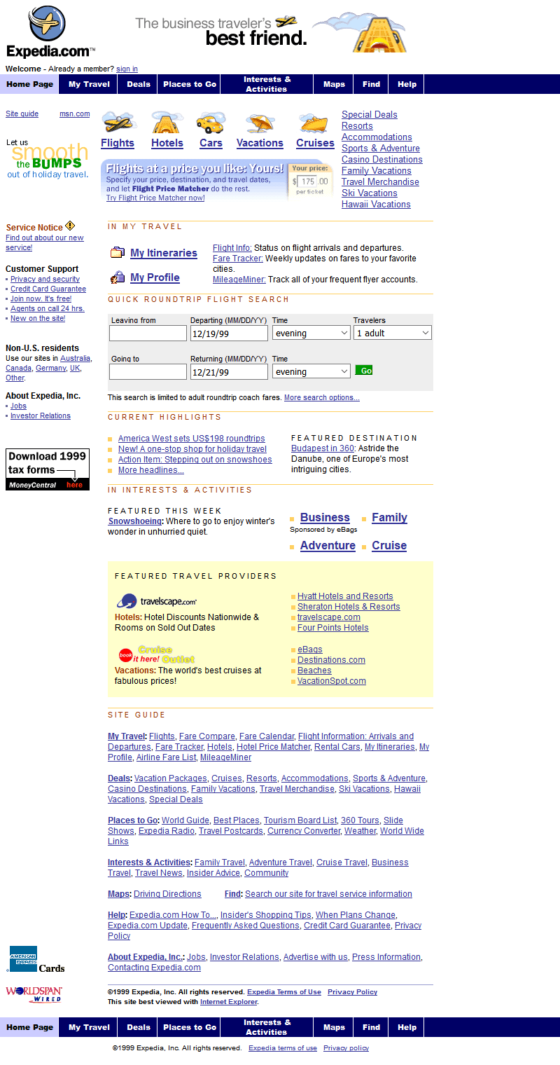 Expedia.com website in 1999