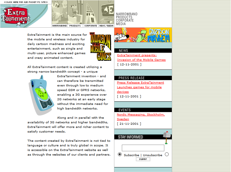 Extratainment website in 2001