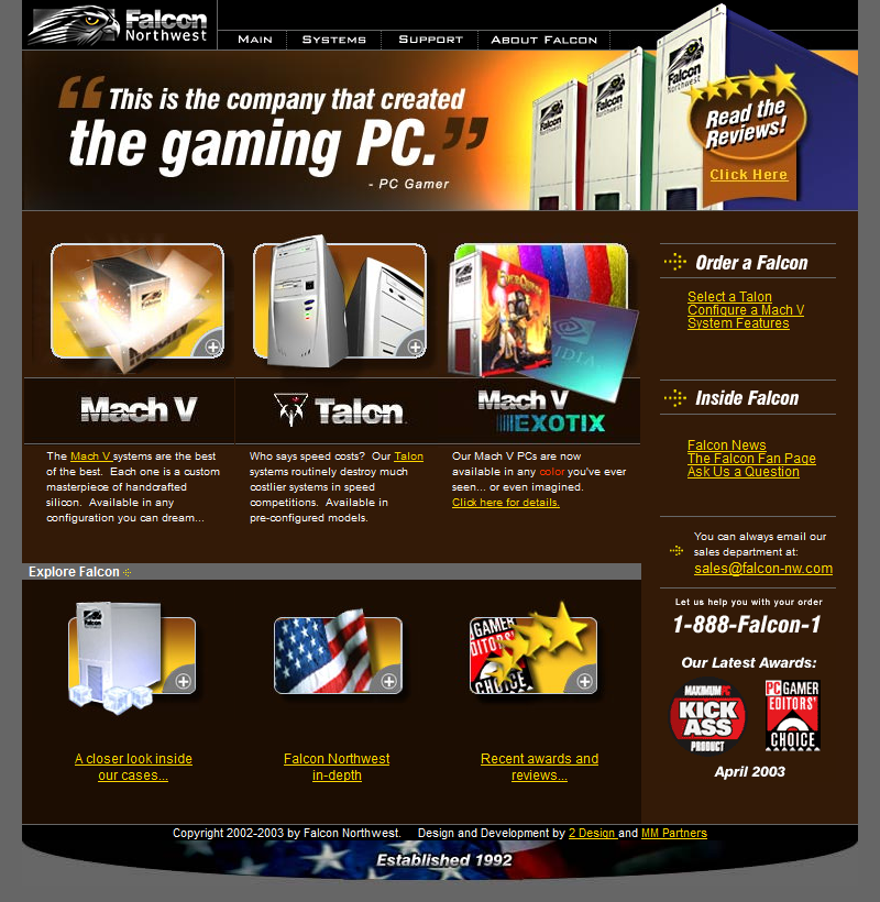 Falcon Northwest website in 2003