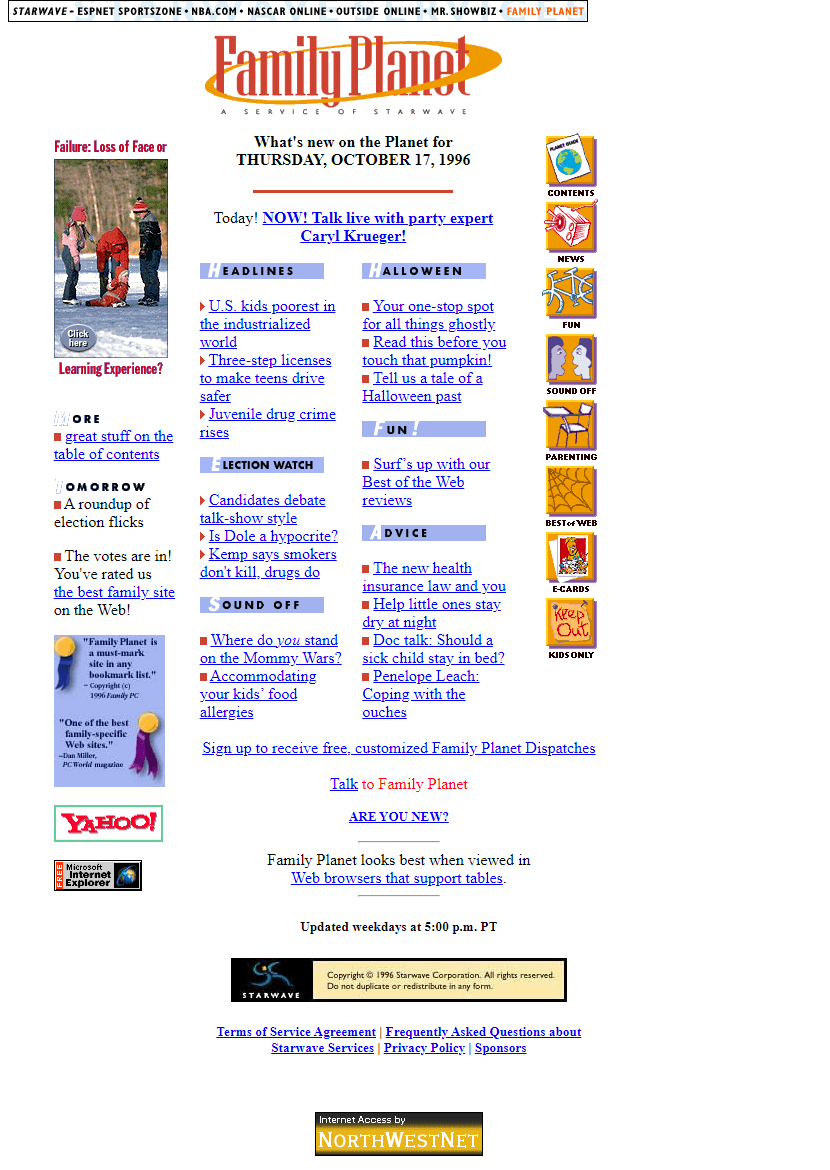 Family Planet website in 1996