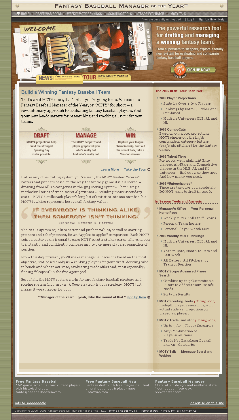 Fantasy Baseball Manager website in 2006