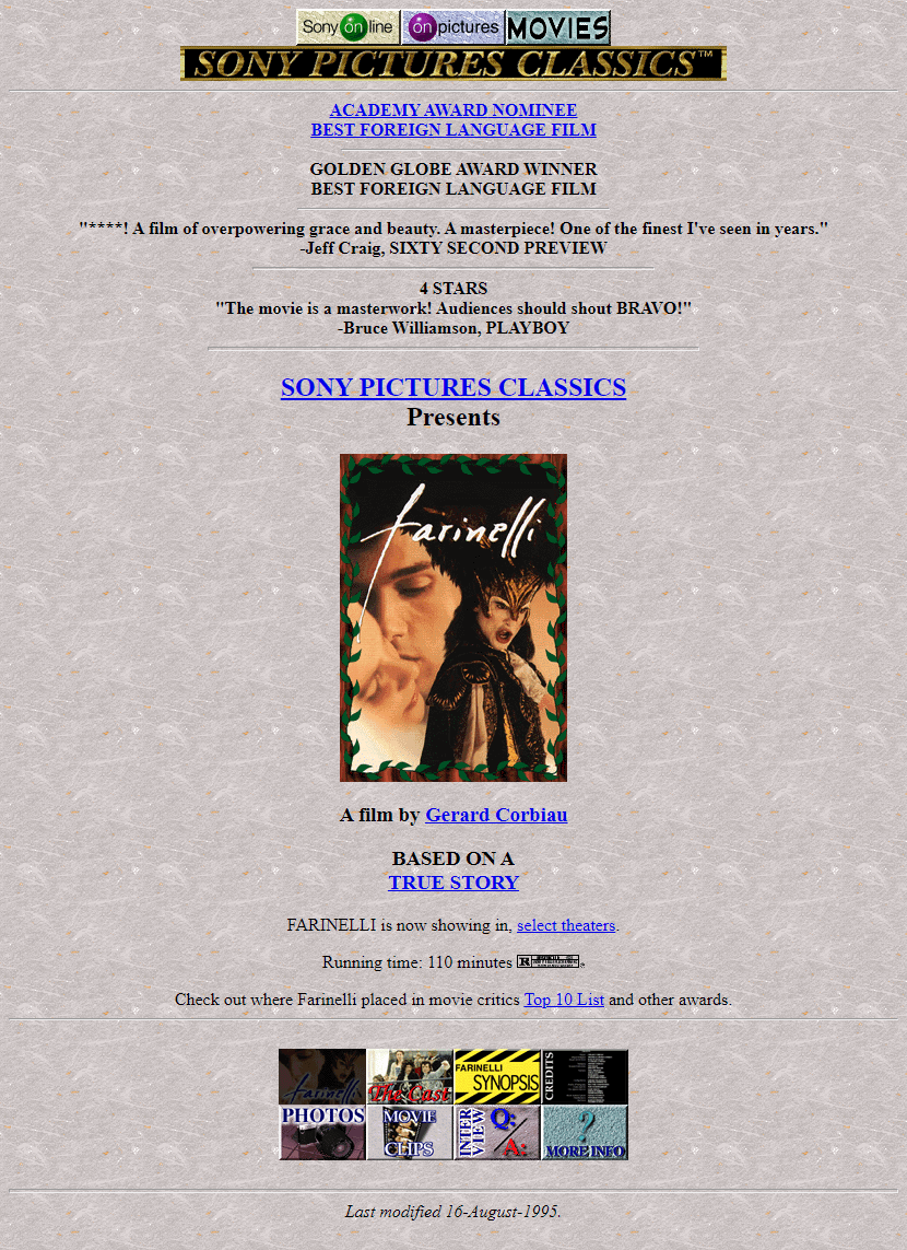 Farinelli website in 1995