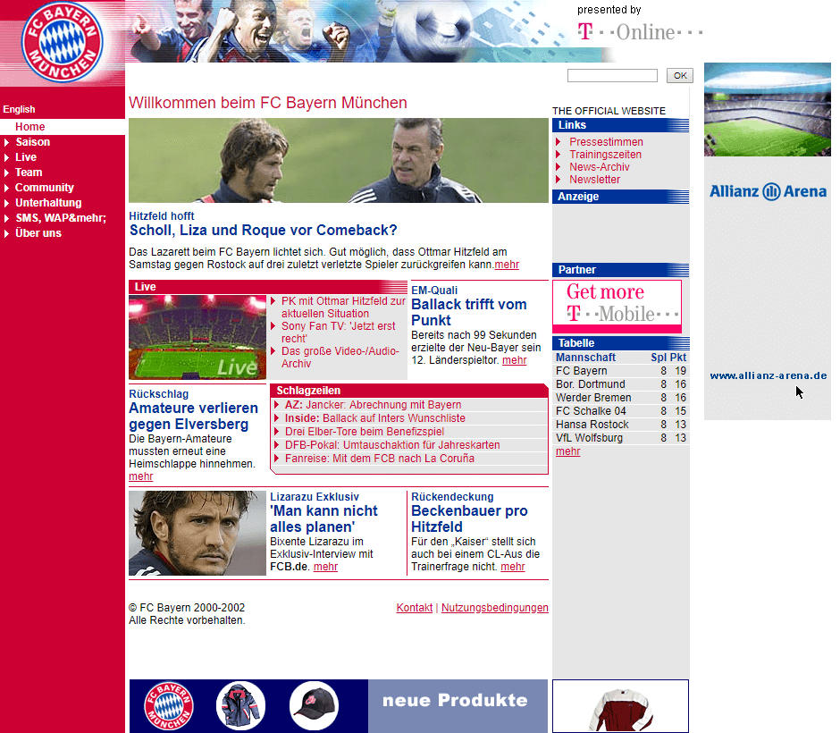 FC Bayern Munich website in 2002