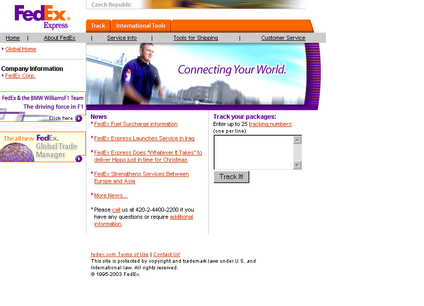 FedEx website in 2003