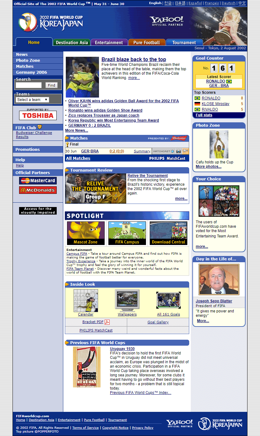 FIFA World Cup website in 2002