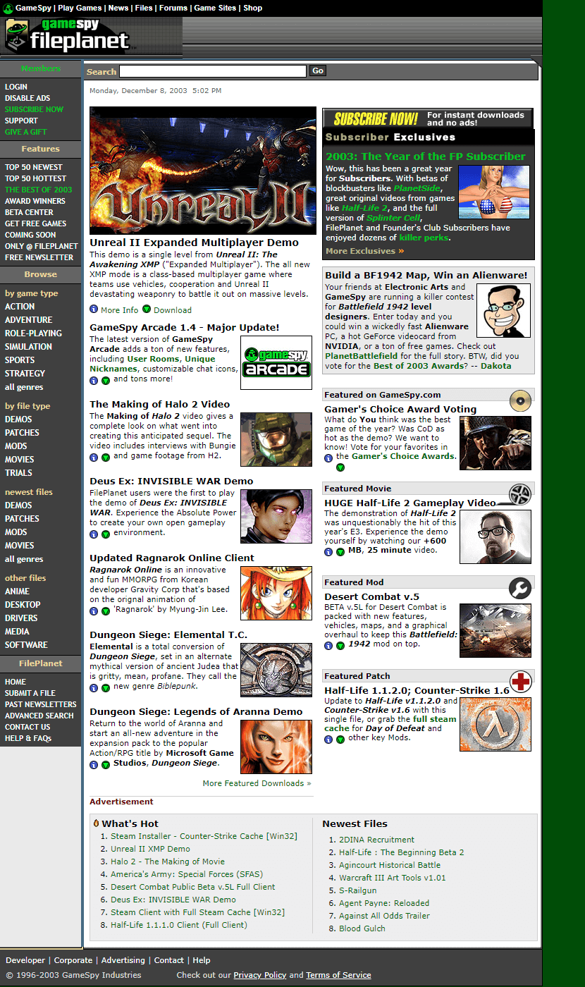 FilePlanet website in 2003