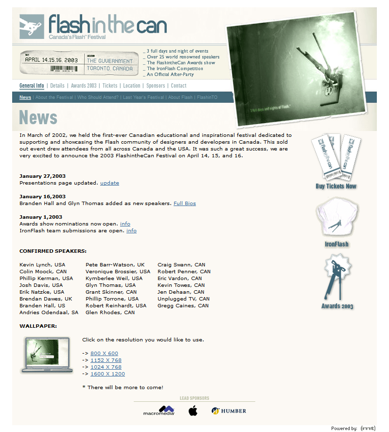 Flashinthecan website in 2003