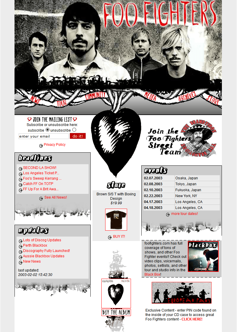 Foo Fighters website in 2003
