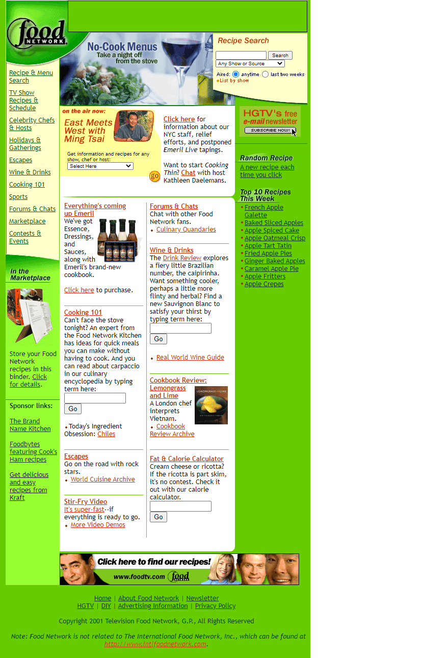 Food Network website in 2001