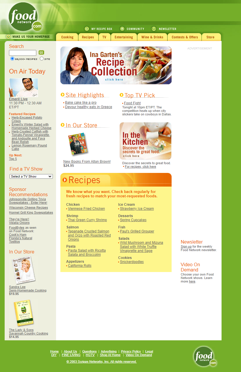 Food Network website in 2003