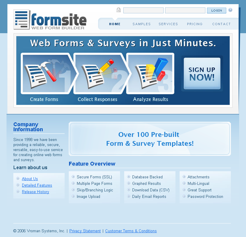 Formsite website in 2006