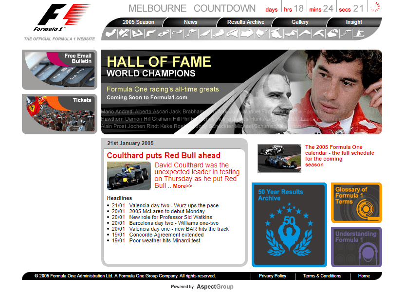 Formula 1 website in 2005