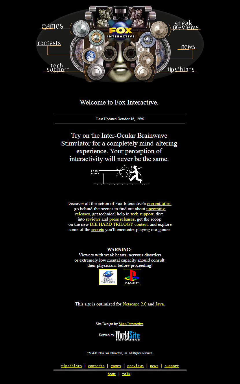 Fox Interactive website in 1996