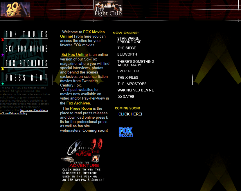 Fox Movies website in 1998