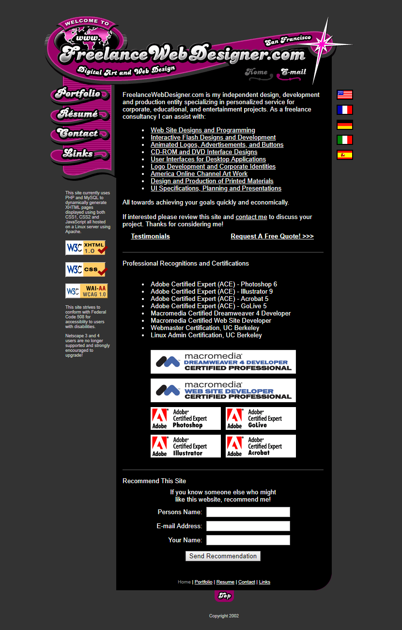 FreelanceWebDesigner.com in 2002