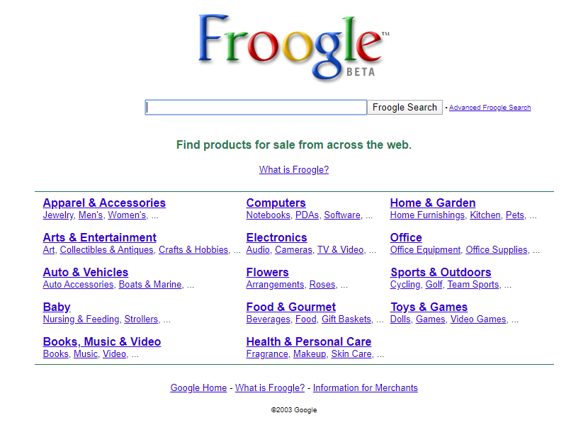 Froogle website in 2003