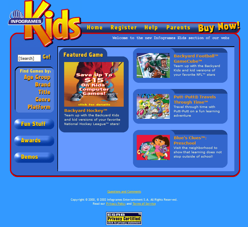 Fun Kids Games website in 2003