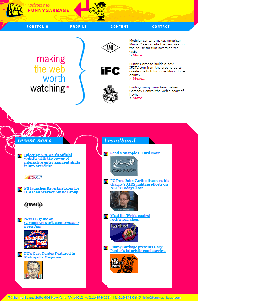 Funny Garbage website in 2001