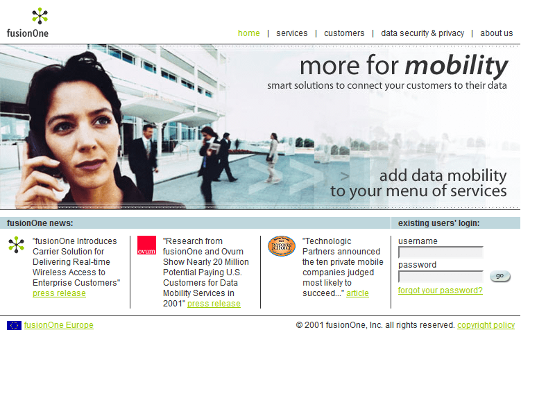 fusionOne website in 2001
