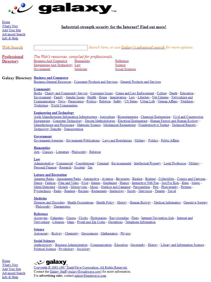 Galaxy website in 1997