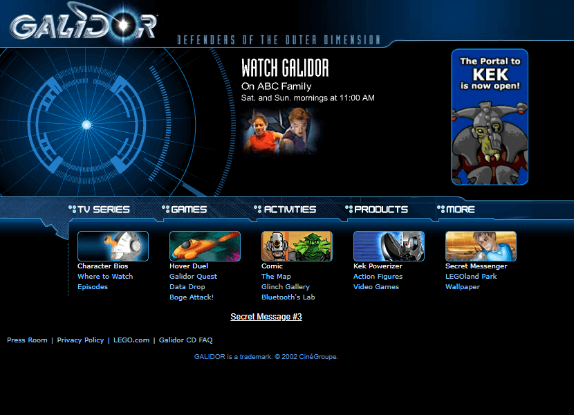 Galidor website in 2002