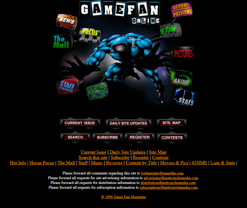 Game Fan Magazine website in 1996